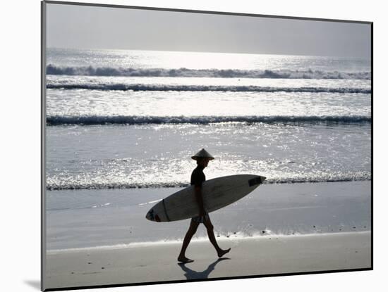 Sunset, Surfer Walking Along Beach, Kuta Beach, Bali, Indonesia-null-Mounted Photographic Print