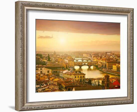 Sunset View of Bridge Ponte Vecchio. Florence, Italy-silver-john-Framed Photographic Print