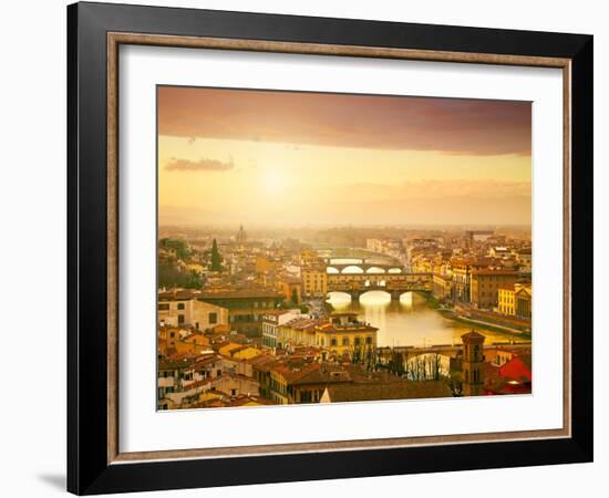 Sunset View of Bridge Ponte Vecchio. Florence, Italy-silver-john-Framed Photographic Print