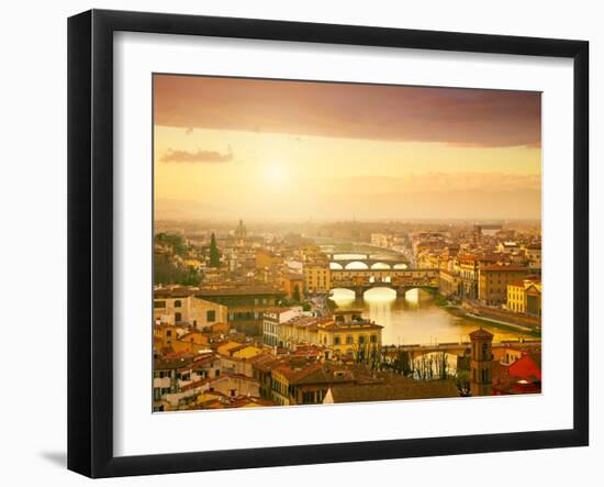 Sunset View of Bridge Ponte Vecchio. Florence, Italy-silver-john-Framed Photographic Print