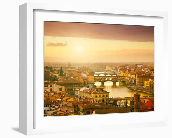 Sunset View of Bridge Ponte Vecchio. Florence, Italy-silver-john-Framed Photographic Print