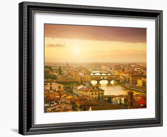 Sunset View of Bridge Ponte Vecchio. Florence, Italy-silver-john-Framed Photographic Print