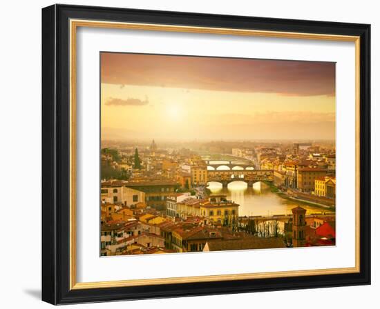 Sunset View of Bridge Ponte Vecchio. Florence, Italy-silver-john-Framed Photographic Print