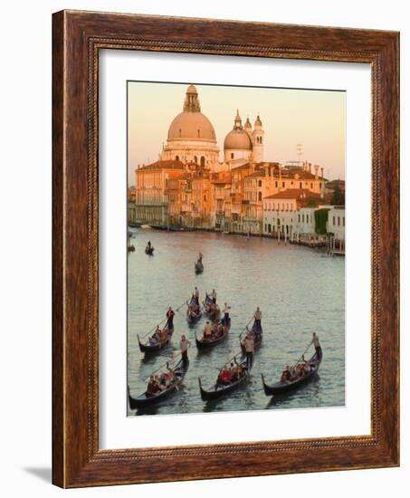 Sunset View of Gondolas in the Grand Canal and the Santa Maria Della Salute, Venice, Italy-Janis Miglavs-Framed Photographic Print