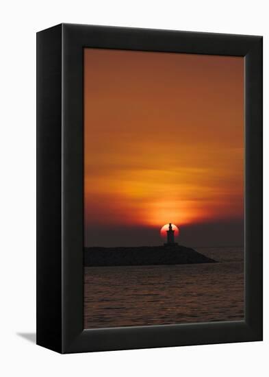 Sunset View of Lighthouse in Manila Bay, Manila, Philippines-Keren Su-Framed Premier Image Canvas