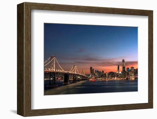 Sunset view of San Francisco from Treasure Island of the Bay Bridge with pink clouds at blue hour-David Chang-Framed Photographic Print