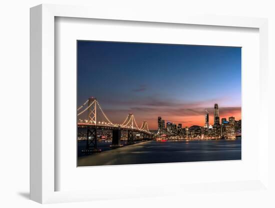 Sunset view of San Francisco from Treasure Island of the Bay Bridge with pink clouds at blue hour-David Chang-Framed Photographic Print