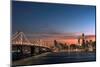 Sunset view of San Francisco from Treasure Island of the Bay Bridge with pink clouds at blue hour-David Chang-Mounted Premium Photographic Print