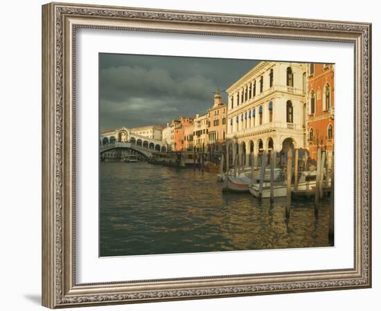 Sunset View of Storm Clouds and Boats on the Grand Canal, Venice, Italy-Janis Miglavs-Framed Photographic Print