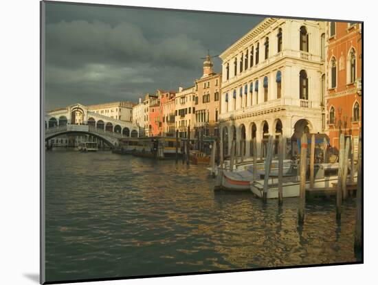 Sunset View of Storm Clouds and Boats on the Grand Canal, Venice, Italy-Janis Miglavs-Mounted Photographic Print