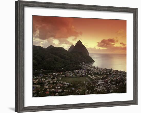 Sunset View of the Pitons and Soufriere, St. Lucia-Walter Bibikow-Framed Photographic Print