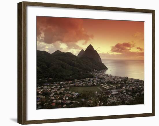 Sunset View of the Pitons and Soufriere, St. Lucia-Walter Bibikow-Framed Photographic Print