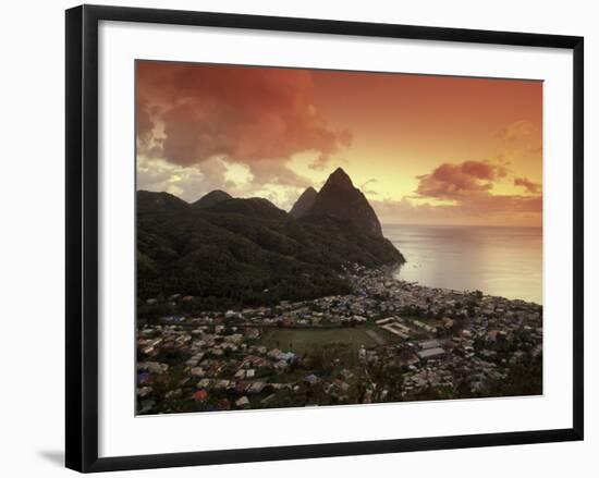 Sunset View of the Pitons and Soufriere, St. Lucia-Walter Bibikow-Framed Photographic Print