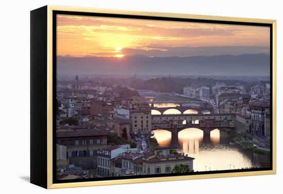 Sunset View over Florence and the Ponte Vecchio from Piazza Michelangelo-Stuart Black-Framed Premier Image Canvas