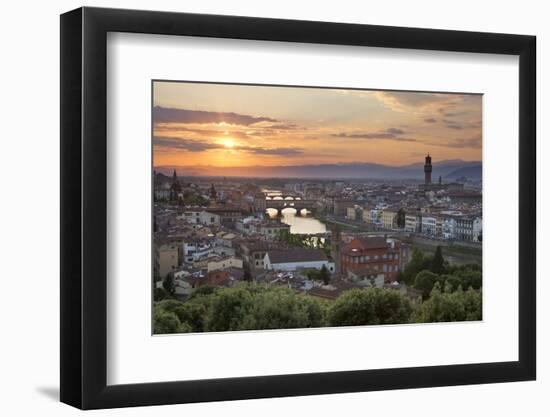 Sunset View over Florence with the Ponte Vecchio and Palazzo Vecchio from Piazza Michelangelo-Stuart Black-Framed Photographic Print