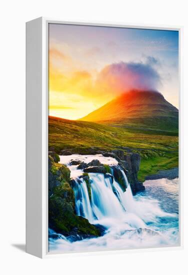 Sunset Waterfall. Amazing Nature Landscape.-EpicStockMedia-Framed Premier Image Canvas