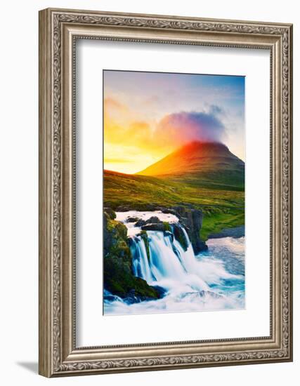 Sunset Waterfall. Amazing Nature Landscape.-EpicStockMedia-Framed Photographic Print