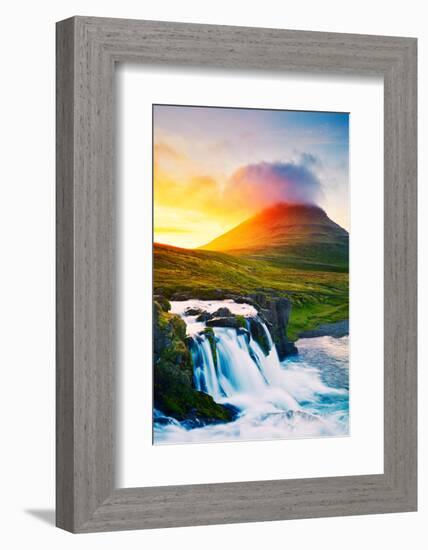 Sunset Waterfall. Amazing Nature Landscape.-EpicStockMedia-Framed Photographic Print