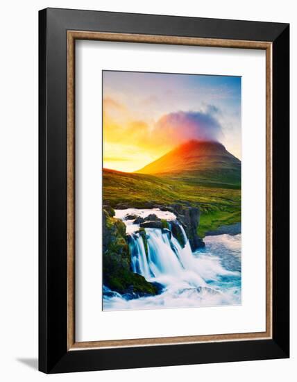 Sunset Waterfall. Amazing Nature Landscape.-EpicStockMedia-Framed Photographic Print