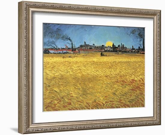 Sunset: Wheat Fields Near Arles, 1888-Vincent van Gogh-Framed Premium Giclee Print