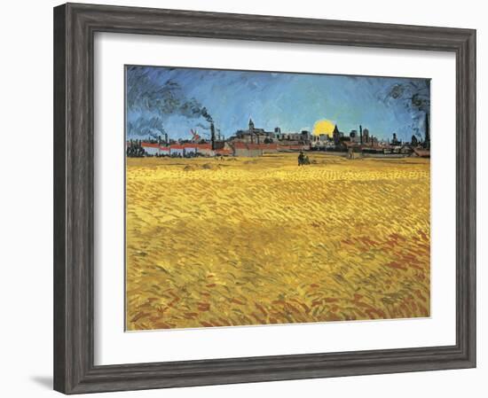 Sunset: Wheat Fields Near Arles, 1888-Vincent van Gogh-Framed Premium Giclee Print