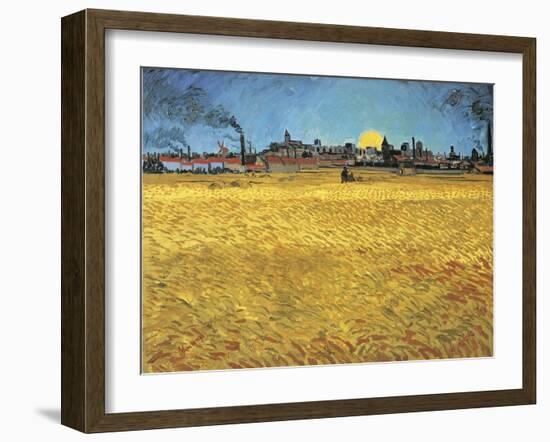 Sunset: Wheat Fields Near Arles, 1888-Vincent van Gogh-Framed Premium Giclee Print