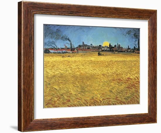 Sunset: Wheat Fields Near Arles, 1888-Vincent van Gogh-Framed Premium Giclee Print