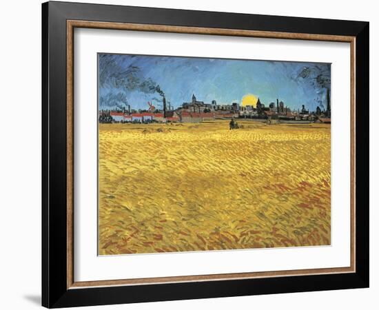 Sunset: Wheat Fields Near Arles, 1888-Vincent van Gogh-Framed Premium Giclee Print