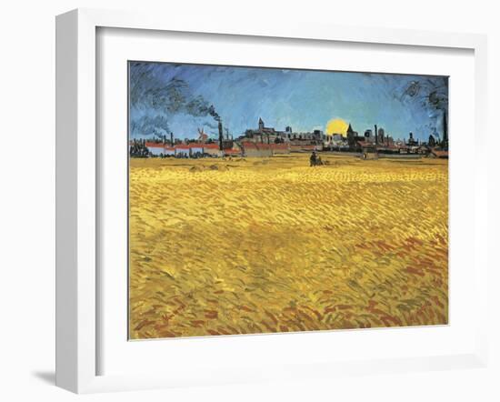 Sunset: Wheat Fields Near Arles, 1888-Vincent van Gogh-Framed Premium Giclee Print