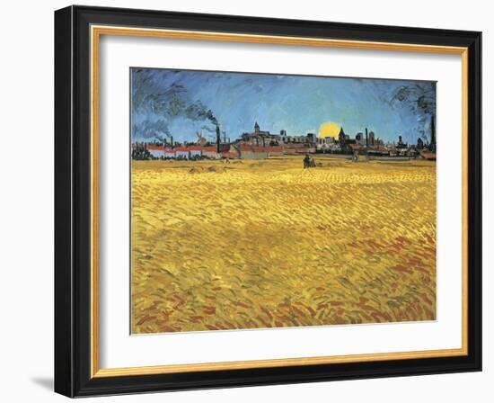 Sunset: Wheat Fields Near Arles, 1888-Vincent van Gogh-Framed Premium Giclee Print