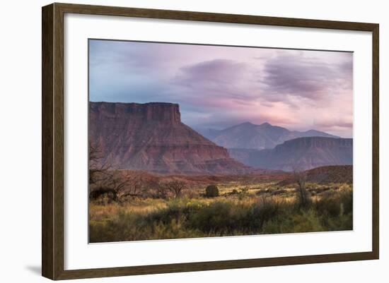 Sunset While Looking Out Over The La Sal Mountain Range Outside The Fisher Towers - Moab, Utah-Dan Holz-Framed Photographic Print