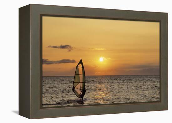 Sunset, Windsurfing, Ocean, Maui, Hawaii, USA-Gerry Reynolds-Framed Premier Image Canvas