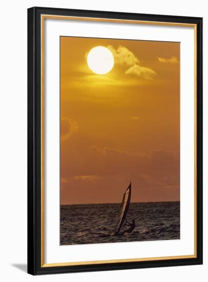 Sunset, Windsurfing, Ocean, Maui, Hawaii, USA-Gerry Reynolds-Framed Photographic Print