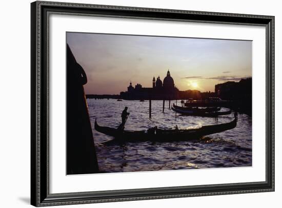 Sunset with Gondolas, Venice, Italy-George Oze-Framed Photographic Print