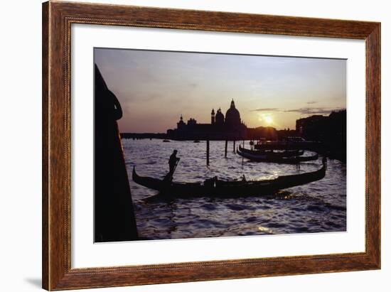 Sunset with Gondolas, Venice, Italy-George Oze-Framed Photographic Print