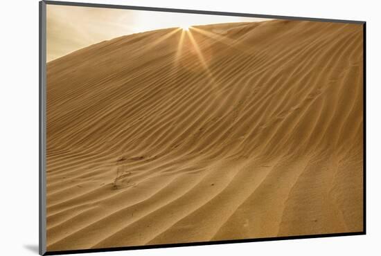 Sunset with Sunburst. Desert with sand. Abu Dhabi, United Arab Emirates.-Tom Norring-Mounted Photographic Print