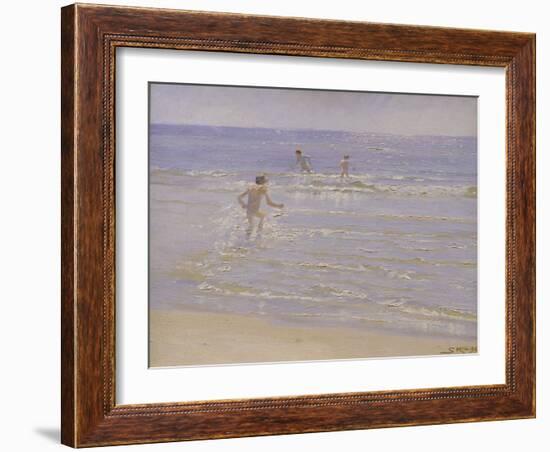 Sunshine at Skagen: Boys Swimming, 1892 (Study)-Peder Severin Kröyer-Framed Giclee Print