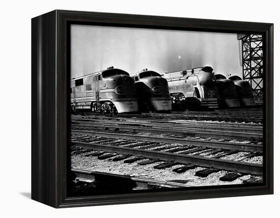 Super Chief and El Capitan Locomotives from the Santa Fe Railroad Sitting in a Rail Yard-William Vandivert-Framed Premier Image Canvas