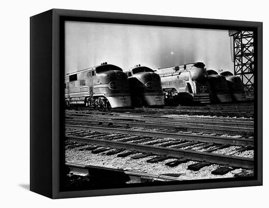 Super Chief and El Capitan Locomotives from the Santa Fe Railroad Sitting in a Rail Yard-William Vandivert-Framed Premier Image Canvas