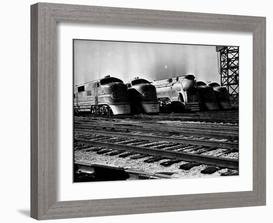 Super Chief and El Capitan Locomotives from the Santa Fe Railroad Sitting in a Rail Yard-William Vandivert-Framed Premium Photographic Print