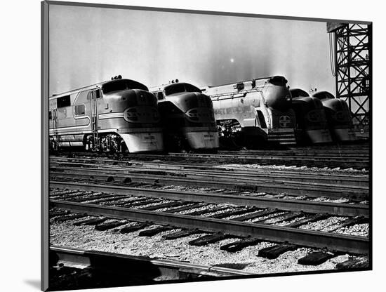 Super Chief and El Capitan Locomotives from the Santa Fe Railroad Sitting in a Rail Yard-William Vandivert-Mounted Photographic Print