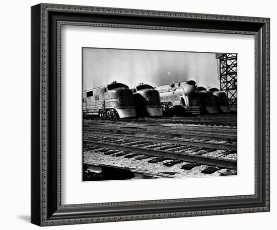 Super Chief and El Capitan Locomotives from the Santa Fe Railroad Sitting in a Rail Yard-William Vandivert-Framed Photographic Print