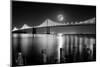 Super full moon rising in San Francisco Embarcadero pier over the Bay Bridge in the evening-David Chang-Mounted Photographic Print