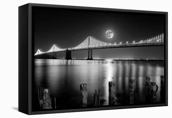 Super full moon rising in San Francisco Embarcadero pier over the Bay Bridge in the evening-David Chang-Framed Premier Image Canvas