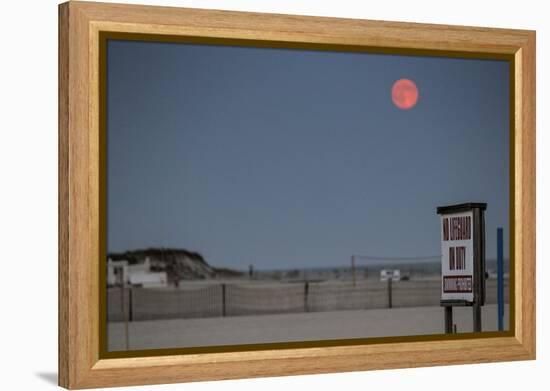 Super Moon and Lifeguard Sign Seen on Atlantic Beach on Long Island, NY-null-Framed Stretched Canvas