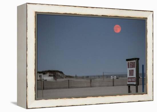 Super Moon and Lifeguard Sign Seen on Atlantic Beach on Long Island, NY-null-Framed Stretched Canvas