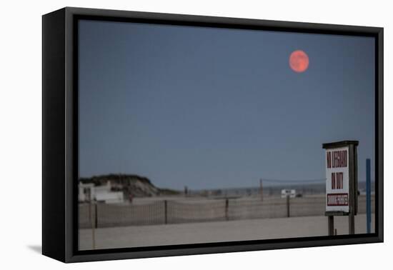 Super Moon and Lifeguard Sign Seen on Atlantic Beach on Long Island, NY-null-Framed Stretched Canvas