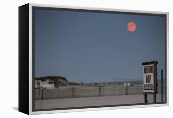 Super Moon and Lifeguard Sign Seen on Atlantic Beach on Long Island, NY-null-Framed Stretched Canvas