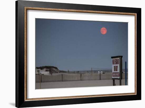 Super Moon and Lifeguard Sign Seen on Atlantic Beach on Long Island, NY-null-Framed Photo