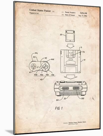 Super Nintendo Console Remote and Cartridge Patent-Cole Borders-Mounted Art Print